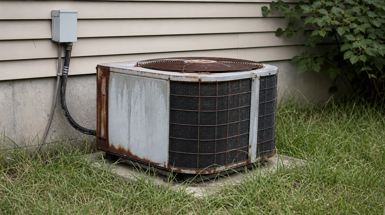 Old rusted condenser before replacement