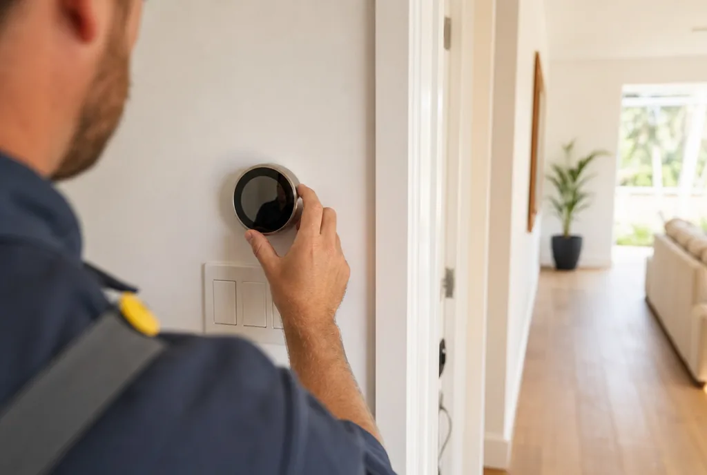 Technician setting a smart thermostat